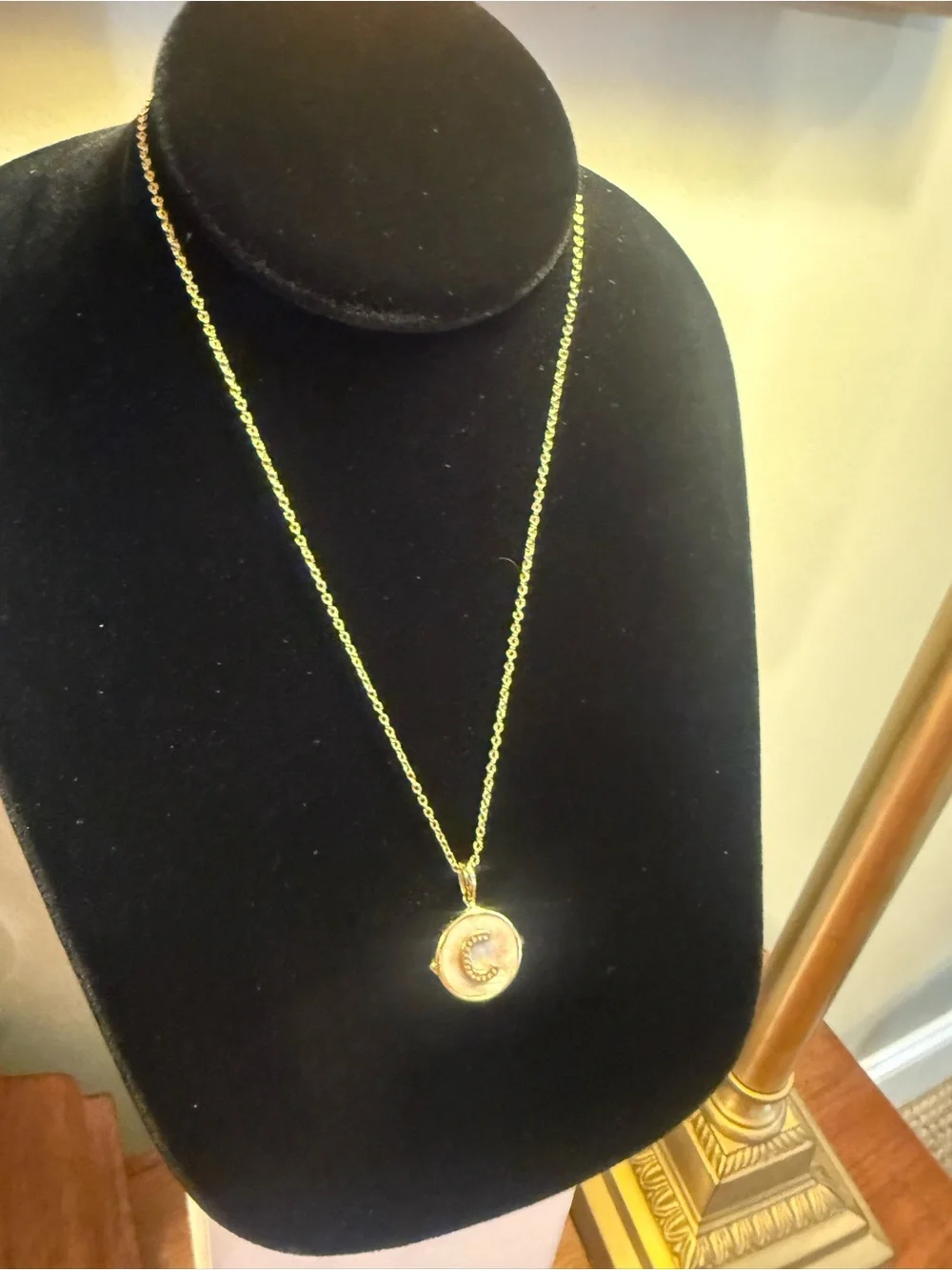NWT KENDRA SCOTT LETTER C DISC PENDANT NECKLACE GOLD/IRIDESCENT ABALONE - Picture 5 of 12